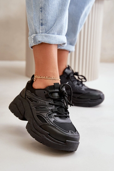 Buty Sportowe Sneakersy Damskie Na Masywnej Podeszwie Czarne Lerista
