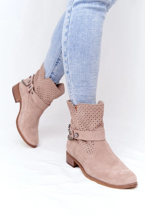 Ażurowe Wiosenne Botki Lewski Shoes 2905-0 Beżowe