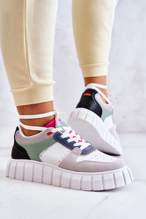 Damskie Skórzane Buty Sportowe Biało-Szare Florentine