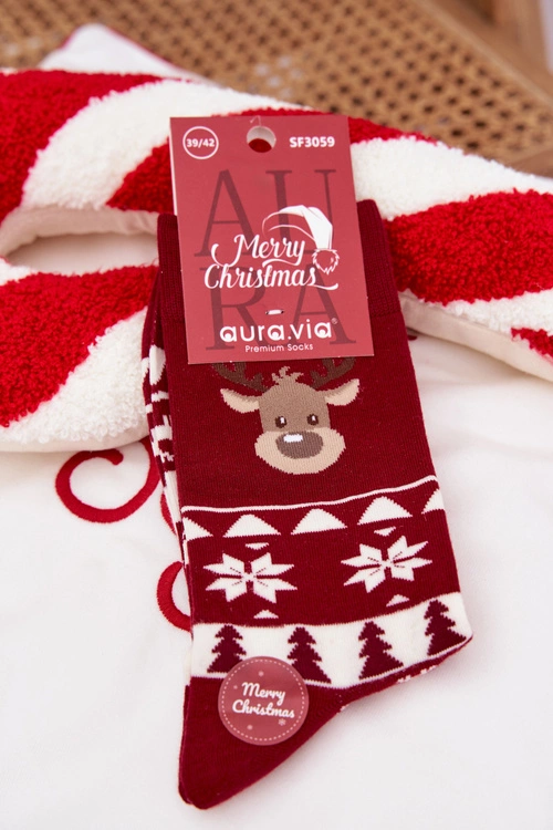 Skarpety Męskie Świąteczne Wzorzyste Z Reniferem Bordowe