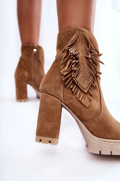 Zamszowe Botki Na Platformie Lewski Shoes 3251 Beżowe