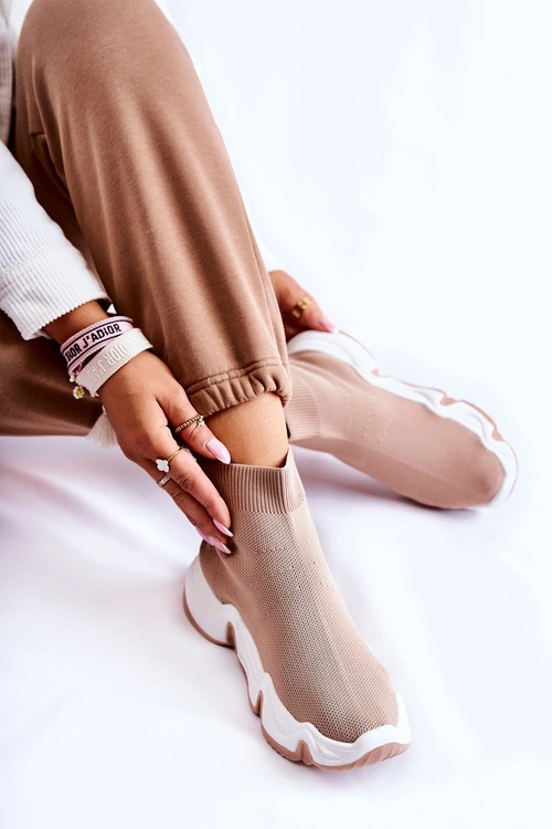 Damskie Wysokie Materiałowe Buty Sportowe Beżowe Morris