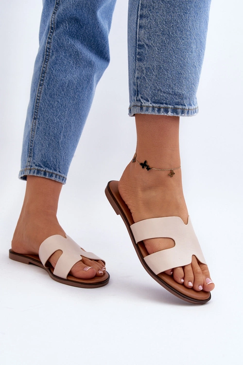 Damskie Klapki Z Wycięciem Beżowe Lumossa