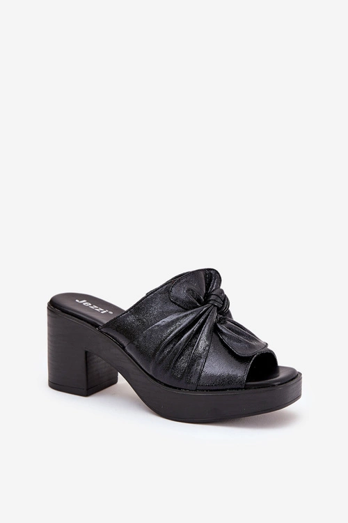 Klapki Damskie Na Słupku Z Eko Skóry Czarne Kikilla