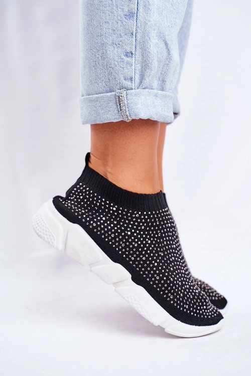 Damskie Sportowe Obuwie Wsuwane Czarne z Cyrkoniami Milodin