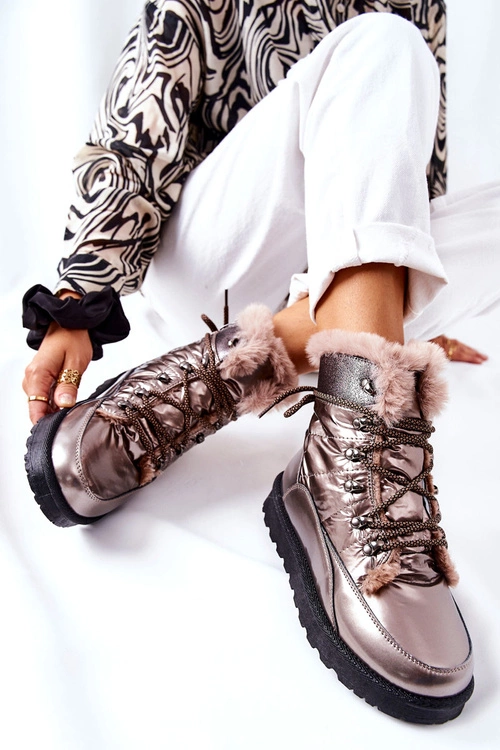 Wysokie Śniegowce Ocieplane Futerkiem Złote Sneezy