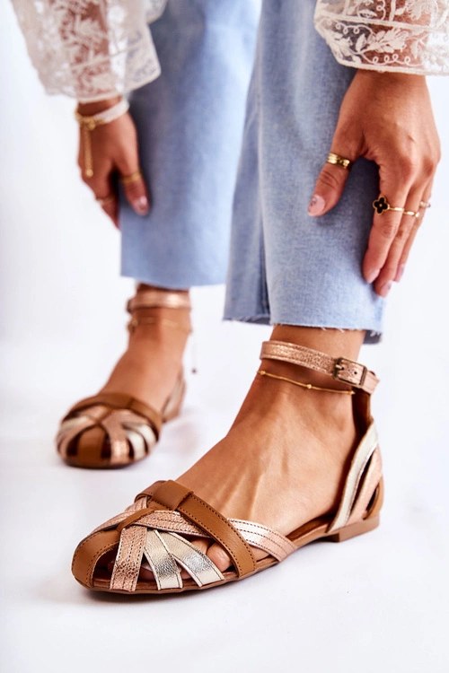 Skórzane Damskie Sandały Maciejka 01924-32 Złoto-Brązowe