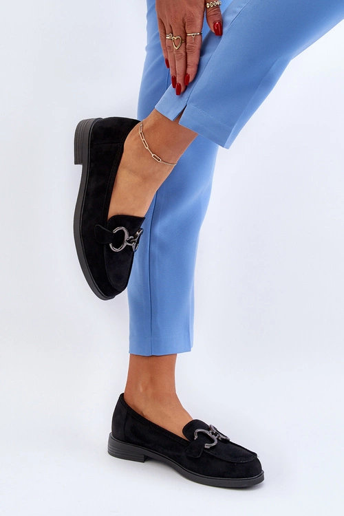 Damskie Zamszowe Mokasyny Z Ozdobą Czarne Echonesa