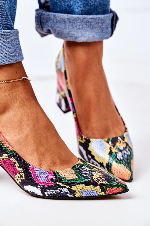 Skórzane Czółenka Z Wężowym Wzorem Lewski Shoes 2801 Kolorowe