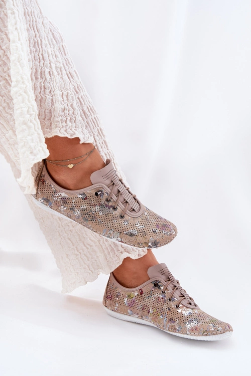 Półbuty Damskie Ze Skóry Naturalnej Wzorzyste Artiker 56C2689 Beżowe