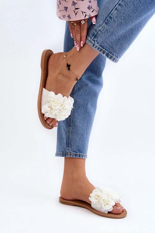 Damskie Klapki Z Kwiatkami Białe Eelfan