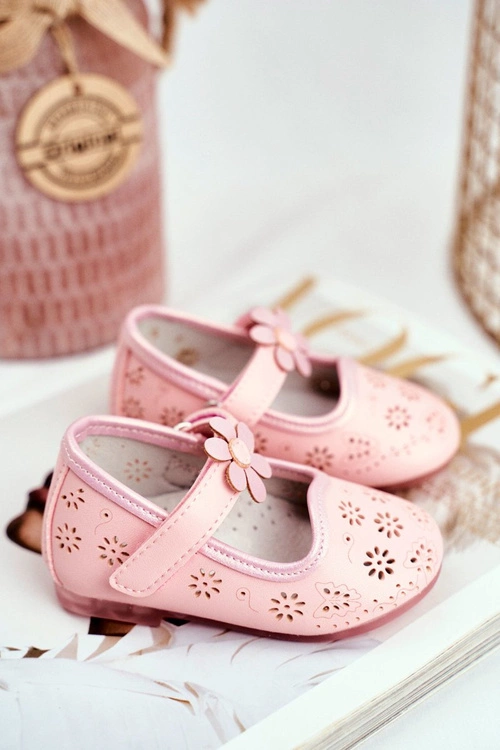 Balerinki Dziecięce na Rzepy Kwiatuszek Różowe Flored