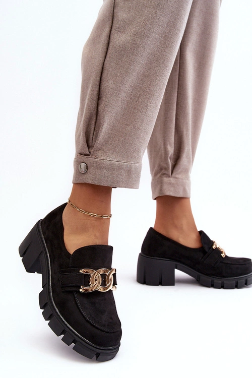 Zamszowe Półbuty Damskie Z Ozdobą Czarne Rullenes