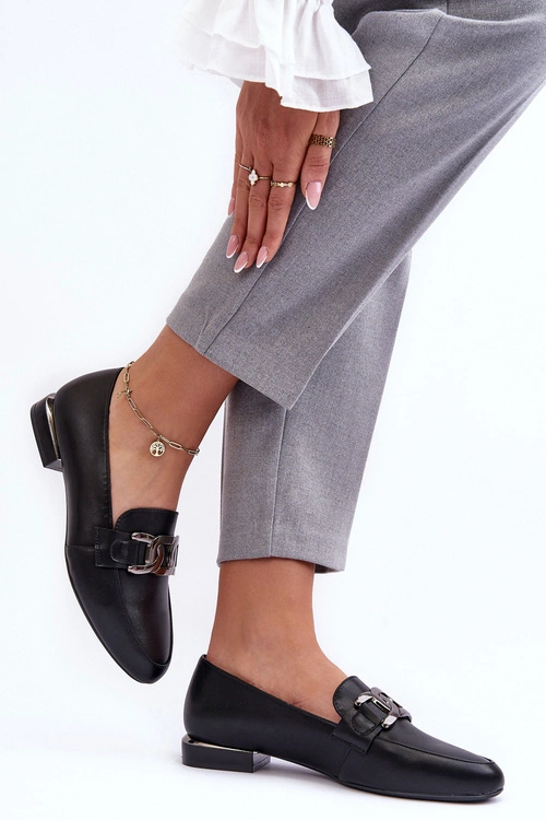 Mokasyny Damskie Z Ozdobą Czarne Camilena