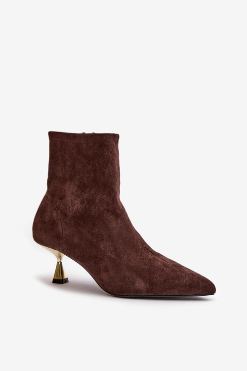 Botki Damskie Na Szpilce Eko Zamszowe Z Noskami W Szpic Brązowe Irithare