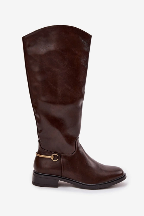 Ocieplane Kozaki Damskie Na Płaskim Obcasie Z Ozdobnym Detalem Czekoladowe Renaya