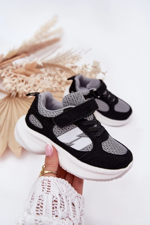 Buty Sportowe Sneakersy Dziecięce Na Rzep Czarno-Szare Selinea