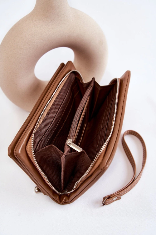 Damski Duży Skórzany Portfel Na Zamek Brązowy Shiness