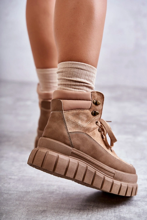 Wygodne Botki Na Platformie Ciemnobeżowe Sanchio