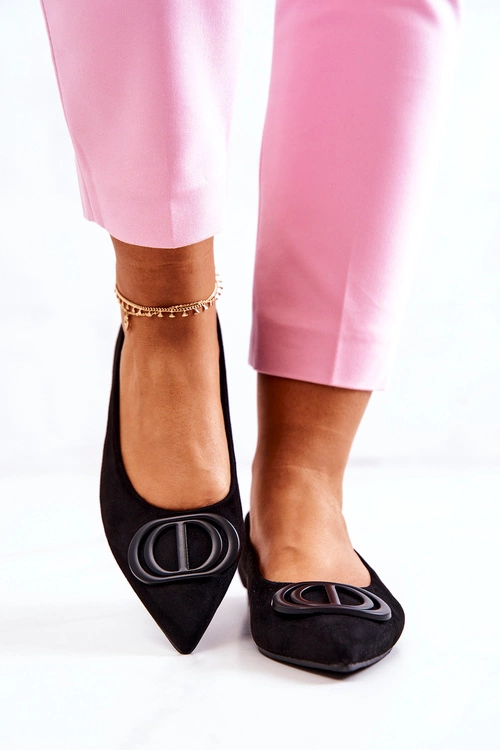 Zamszowe Baleriny W Szpic Czarne Neriso