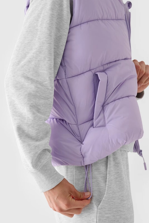 Bezrękawnik Damski Puchowy Z Kapturem 4F 4FWAW24TVJAF141-52S Fioletowy