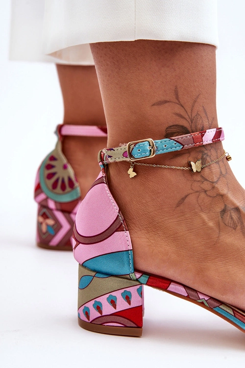 Satynowe Sandałki Na Obcasie We Wzory Różowy Mix Inspire Me!