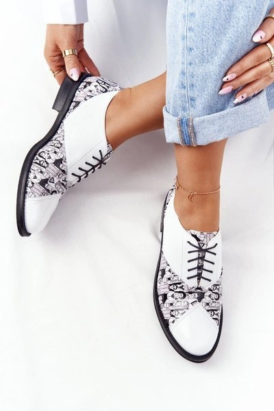 Damskie Skórzane Półbuty Visconi 7439294 Biało-Czarne