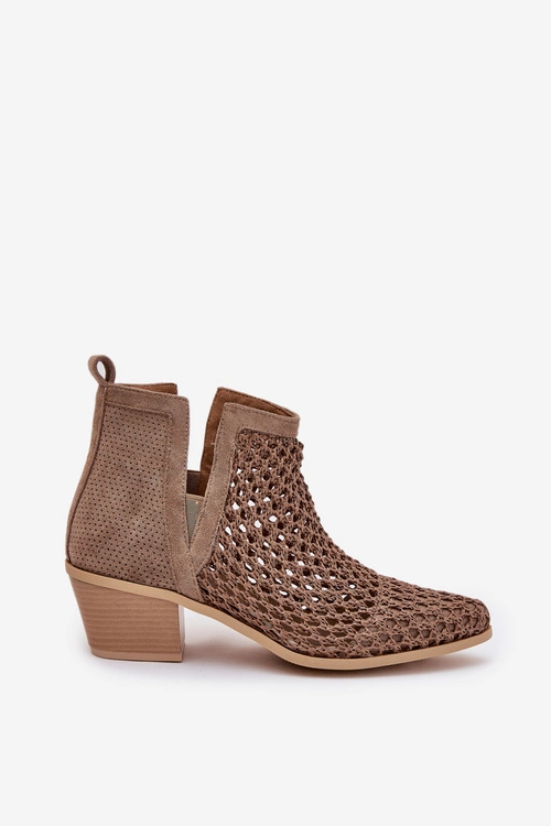 Ażurowe Botki Damskie Na Obcasie Z Wycięciami I Plecionką Khaki Tulifedi