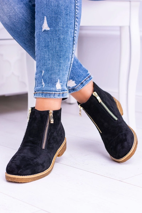 Lu Boo Czarne Zamszowe Damskie Botki Z Suwakami Inez