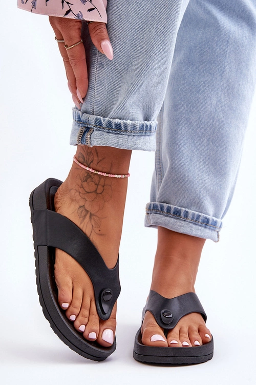 Damskie Klapki Japonki Na Platformie Czarne Bellitta