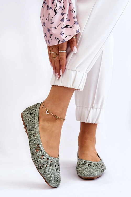 Ażurowe Modne Baleriny Zielone Thiago