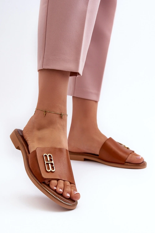 Zazoo 40384 Eleganckie Skórzane Klapki Damskie Brązowe