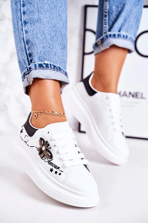 Damskie Sportowe Buty Sneakersy Z Muchą Białe Amour
