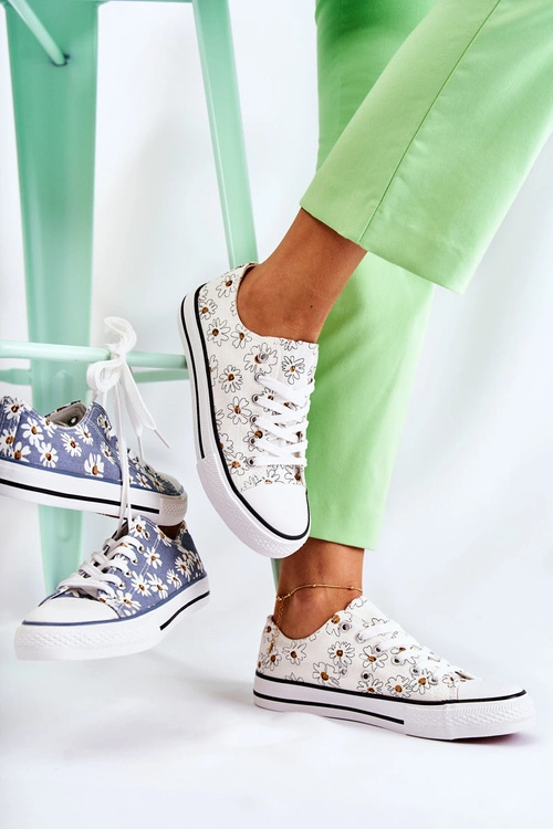 Niskie Damskie Trampki W Kwiaty Białe Janey