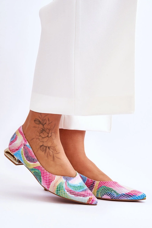 Baleriny Damskie Laura Messi Skórzane Tęczowe 2193