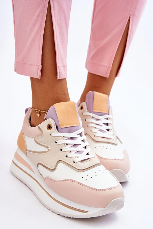 Modne Skórzane Buty Sportowe Biało-Beżowe Roen