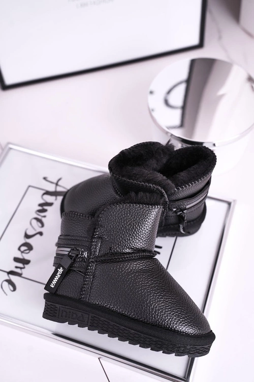 Dziecięce Botki Śniegowce Ocieplane Czarne Let It Snow