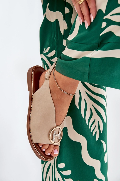 Płaskie Eleganckie Sandały Z Ozdobą Beżowe Iseliria