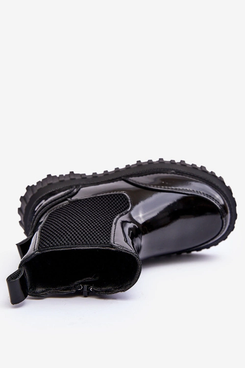 Lakierowane Botki Dziecięce Na Suwak Ocieplane Czarne Jolynn