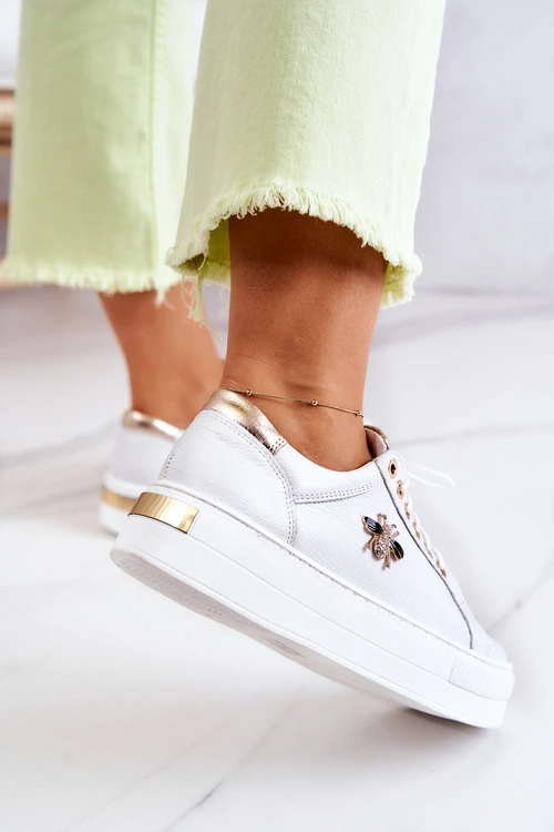 Skórzane Buty Sportowe Na Platformie Białe Bellisia