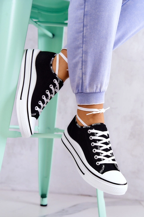 Damskie Wiązane Tenisówki Czarne Menifee