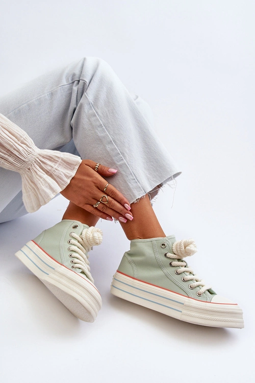 Trampki Damskie Na Platformie Miętowe Aineri