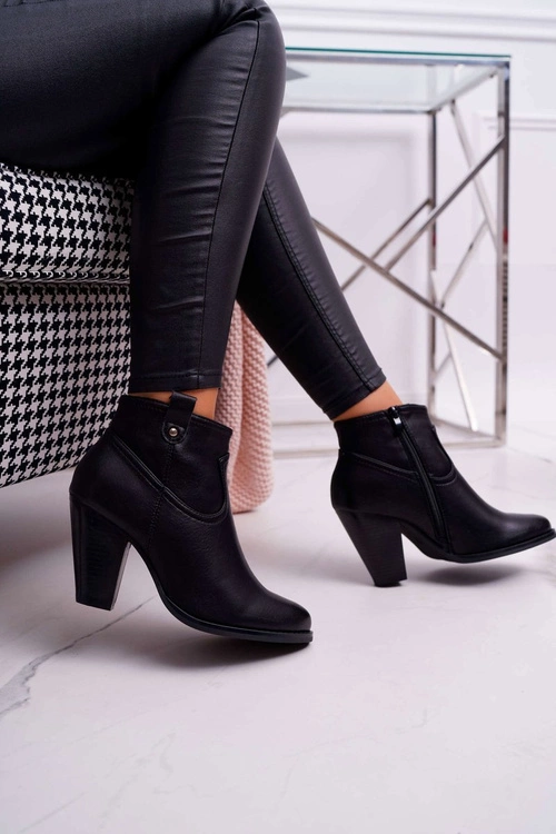 Damskie Botki Na Słupku Czarne Memfis