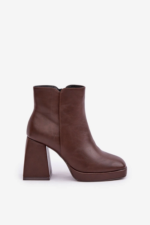 Botki Na Wysokim Obcasie Słupku Eko Skórzane Ciemnobrązowe Selarae