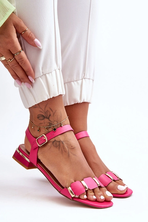 Sandały Damskie Z Ozdobnym Paskiem Płaskie Fuksja Adissa