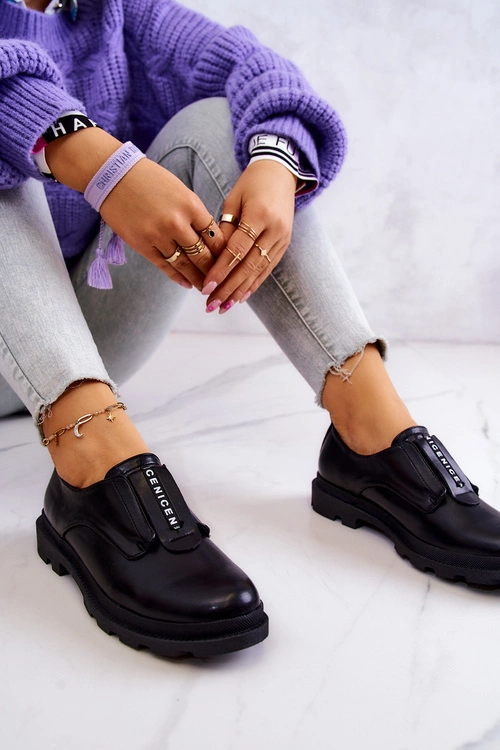 Skórzane Damskie Półbuty Wsuwane Czarne Kirstee