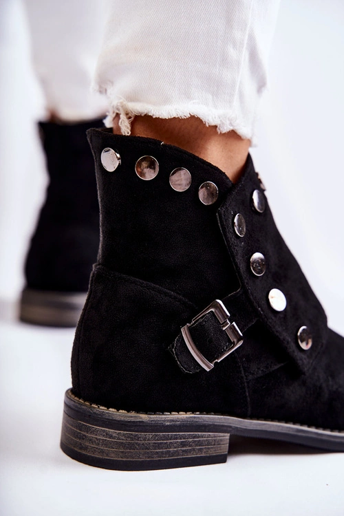 Damskie Zamszowe Botki Z Klamrą S. Barski Czarne Merk