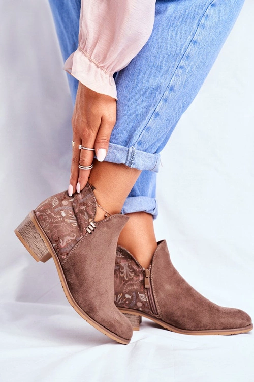 Botki Damskie Płaski Obcas Wiosenne Brązowe Elizabeth