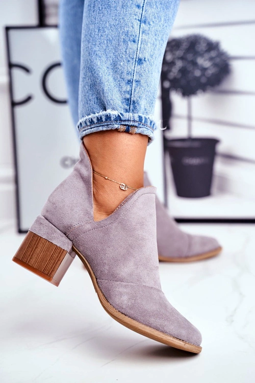 Damskie Botki Na Słupku Wycięte Szare Mini Meliori