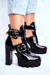 Damskie Botki Na Słupku Lakierowane Czarne Rock Time!
